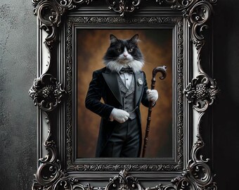 Tuxedo Cat Portrait Old Fashion Gentleman Digital