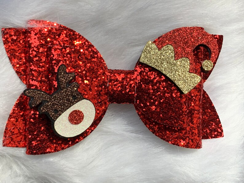 red Glitter Bow Toddler Bow Girls Bow, Holiday Bow Elf /& Reindeer 6\u201d Christmas Bow Glitter Bow Girls Fun Bow