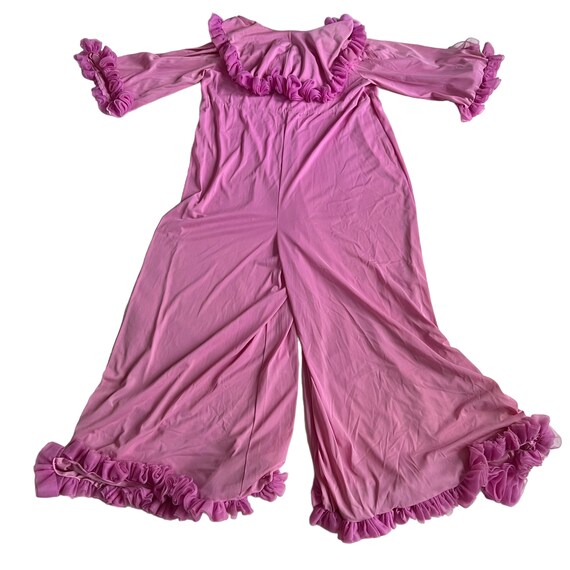 Vintage jumpsuit pajamas pjs Large pink nylon ruf… - image 2