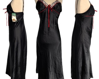 Vintage 90s nightgown dress Cinema Etoile Tom Bezduda black leopard print midi length Small NWT lingerie intimates delicates 1990s nightie