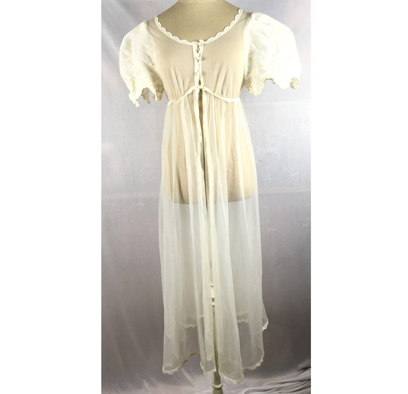 Vintage Val Mode Nightgown Nightie Negligee Ivory Cream Sheer Etsy 