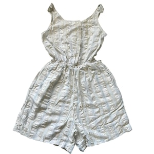 Vintage 80s romper playsuit Byer California womens Medium cream white blue striped sleeveless 1980s 100% cotton