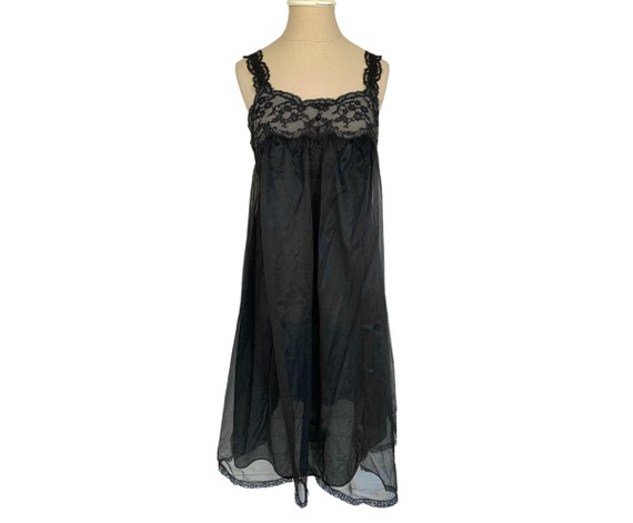 Vintage nightie sleep dress Warners 60s 70s black… - image 2