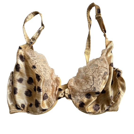 90s Valentino Bra 34D Brown Cheetah Print Animal Pattern Lace