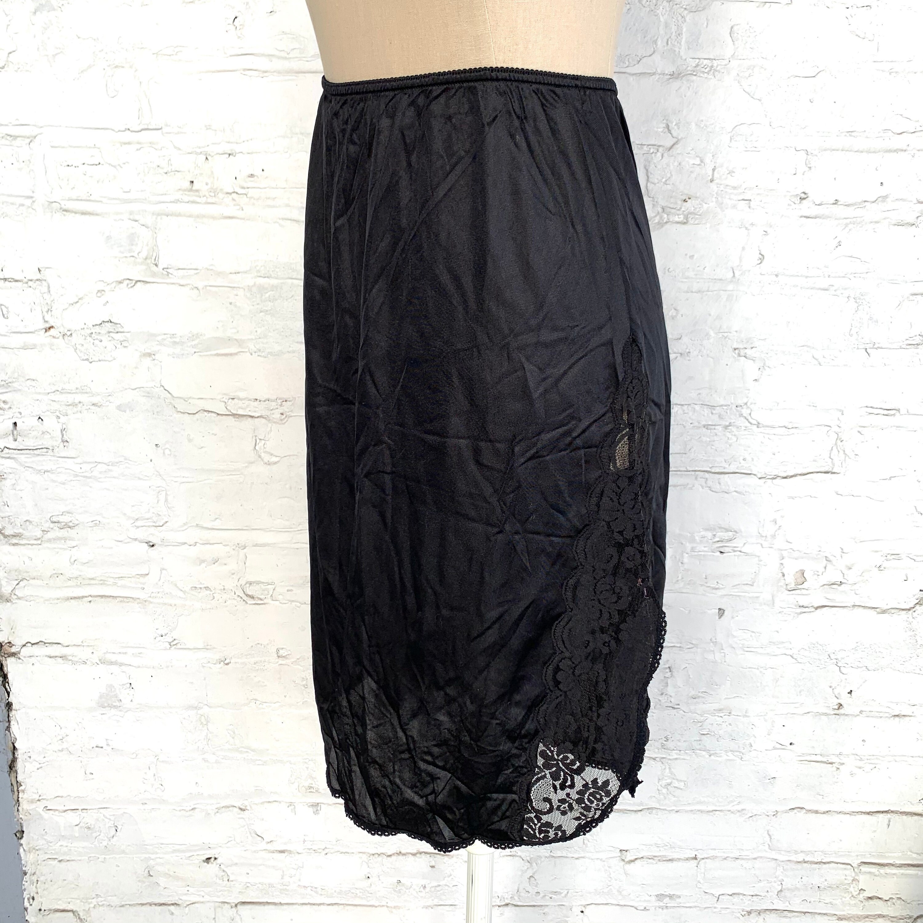 Vintage Skirt Slip Half Slip Black Nylon Lace Flower Jcpenney Etsy