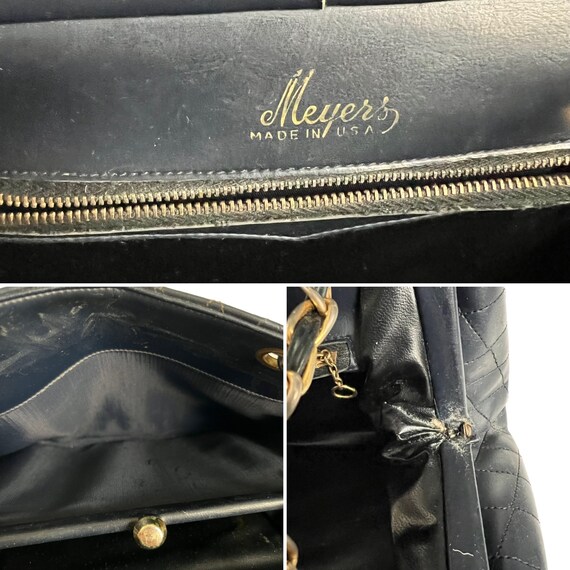 Vintage purse handbag quilted blue vinyl framed g… - image 10