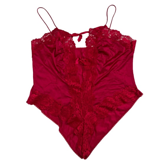Vintage lingerie teddy bodysuit plus size 3X red pink… Gem