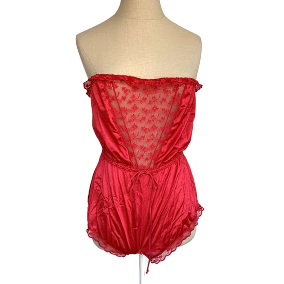Vintage 80s Red Lace Teddy: Strapless Nylon Romper, Small - Etsy Vintage 80s Red Lace Teddy: Strapless Nylon Romper, Small - Etsy