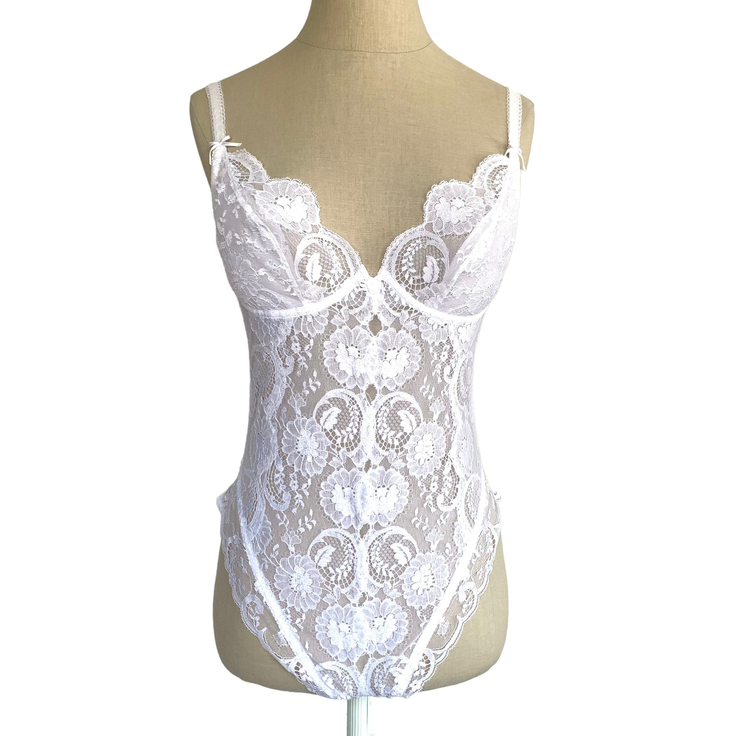 LaLingerie Premium Lingerie Lace and Mesh Bodysuit White - La Lingerie