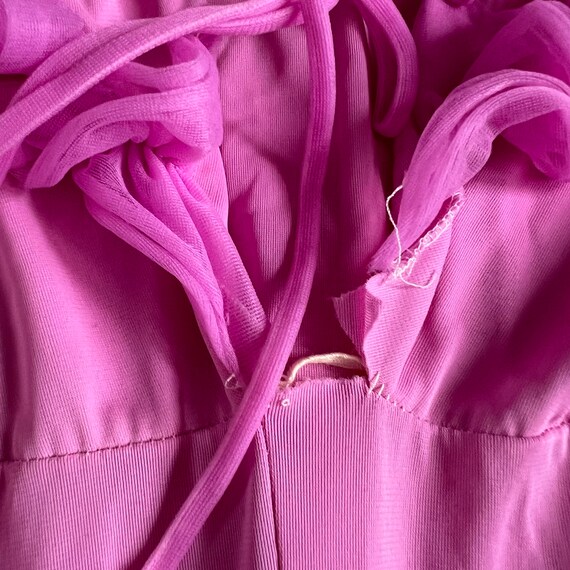 Vintage jumpsuit pajamas pjs Large pink nylon ruf… - image 3