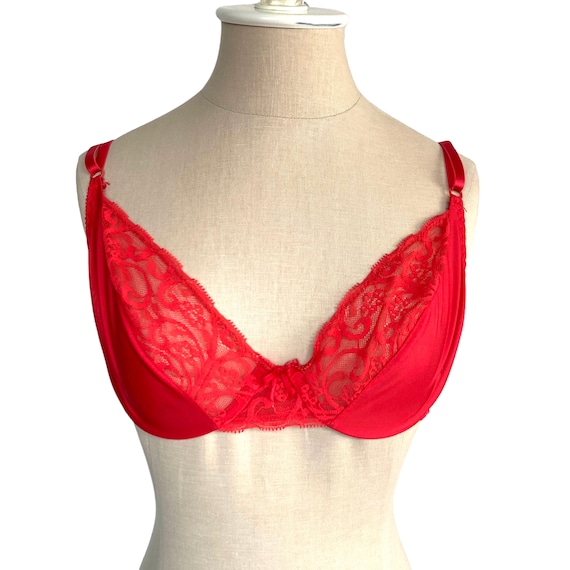 Vintage 80s Maidenform Bra Private Affair Red Lace Antron Nylon 34 C 34C  Underwire Unlined ILGWU Union Made in Usa Brassiere Lingerie Sexy -   Norway