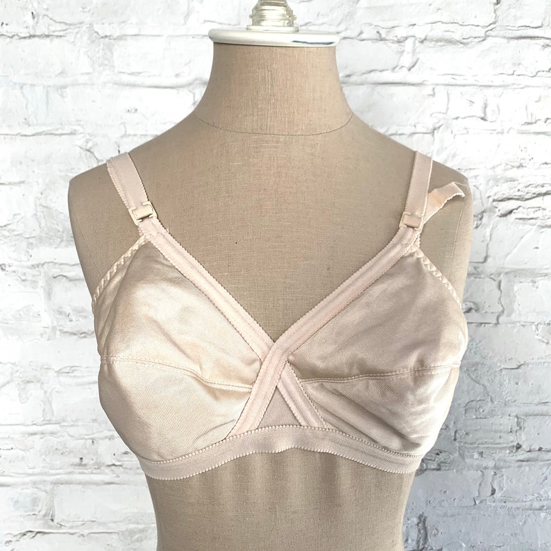 Lovable Co bullet bra beige nude tan nylon adjustable straps pointed cone cups wireless lightly padded 38B 38 B brassiere undergarments
