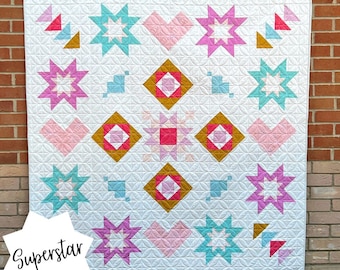 Superstar Quilt Pattern: Sampler Quilt, Block of the Month (Digital Download)