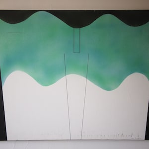 Original 1983 SOLANGE ESCOSTEGUY PAINTING 30x40 Acrylic / Canvas, Large Abstract Op Art Brazilian, green mid-century modern eames knoll era image 1