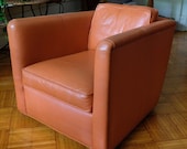 THAYER COGGIN Stockton CHAIR Lounge Arm Club Armchair, Orange Tan Leather, Swivel Base, Mid-Century Modern danish eames knoll era