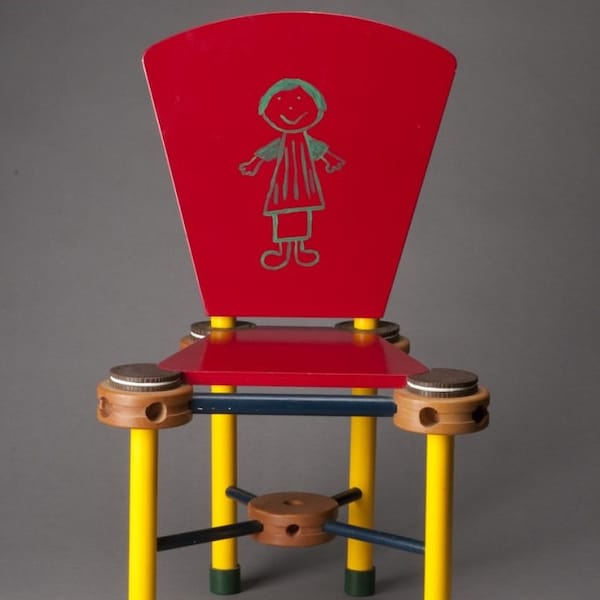 Original JOANNE SHIMA CHILD'S Chair 1987 Wood Sculpture, 21" high, Memphis Milano Mid-Century Modern folk art tinker toys oreo cookies eames