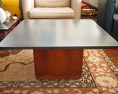 Vintage FOUNDERS Jack Cartwright SLATE Coffee Side TABLE, 32 quot Square 16 quot H, Gray Walnut Mid-Century Modern Baughman danish knoll eames era