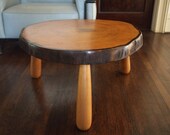 Vintage Rustic LIVE-EDGE Round Side TABLE, 28 quot Diameter, Tree Trunk Slice Slab Solid Maple Wood Mid-Century Modern eames knoll era