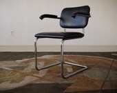 4 Available Authentic KNOLL CESCA Arm CHAIR, Black Leather Armchair Marcel Breuer, Mid-Century Modern Bauhaus danish mad men eames era