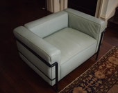 CASSINA LC3 Grand Modele Lounge Arm Club CHAIR 39 quot Wide, Light Blue Leather, Le Corbusier, Mid-Century Modern Bauhaus Danish knoll eames era