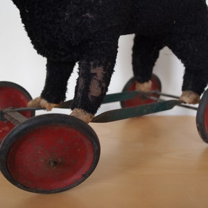 Vintage Antique Stuffed HORSE PULL TOY, Steiff, Wheels, Folk Art rustic primitive mid-century modern eames era image 4