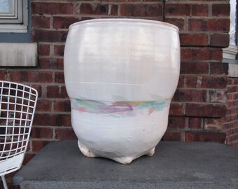 Vintage NANCY JURS Ceramic PLANTER Large 18" High Pot White Clay Pink Purple Aqua Blue Mid-Century Modern Art studio pottery eames knoll era