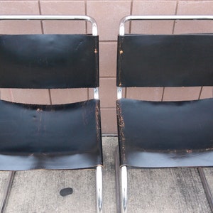 Set of Four 4 Vintage KNOLL MR Side CHAIR, Chrome Black Leather, Early Label, Mies Van Der Rohe, Mid-Century Modern Bauhaus eames era image 4