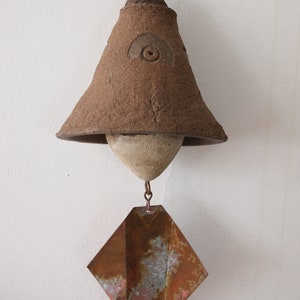 Vintage PAOLO SOLERI Ceramic BELL Wind Chime, 4.5 Cone Abstract Design Clay Copper Mid-Century Modern Art sculpture Italian eames knoll era image 2