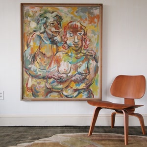 Original Vintage SAM HELLER Portrait PAINTING 49x41 Oil / Canvas Large Couple Man Woman Mid-Century Modern Abstract Expressionist Art eames image 9