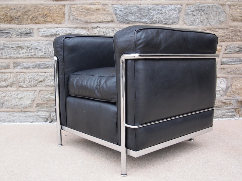 CASSINA LC2 ARMCHAIR Petit Modele Lounge Arm Club Chair Chrome Black Leather Le Corbusier, Mid-Century Modern bauhaus danish eames knoll era image 1