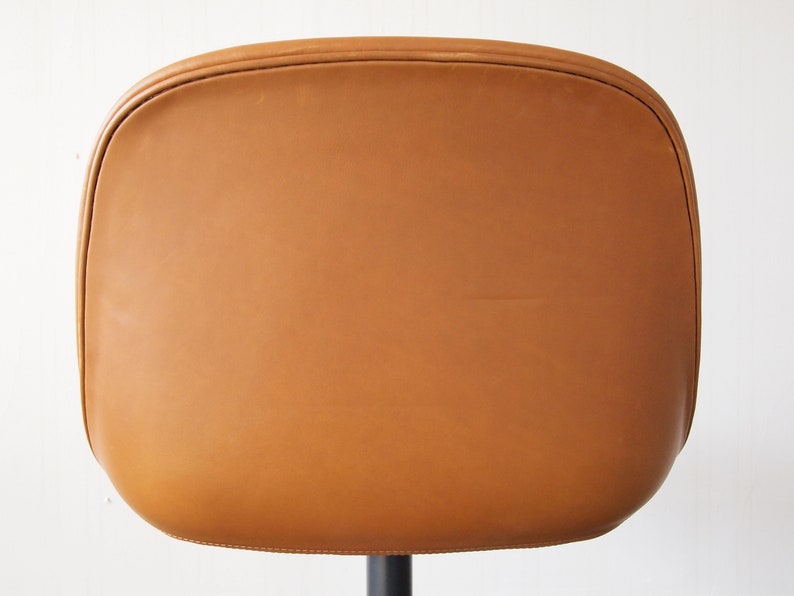 MUUTO FIBER Side CHAIR, Desk Dining Accent Swivel, Cognac Tan Leather, Gray Steel Base, Mid-Century Modern Bauhaus danish eames knoll era image 5