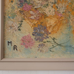 Original Vintage IMPASTO FLOWERS PAINTING 17x21 Oil / Canvas, Impressionist Expressionist Abstract Mid-Century Modern Art eames knoll era image 4