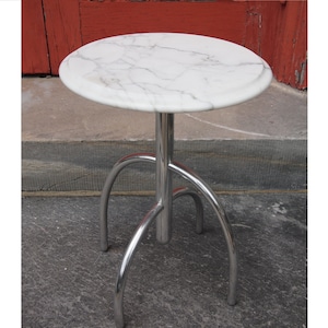 Rare Vintage Knoll Lawrence Laske SAGUARO CACTUS Side End TABLE, 14" White Carrara Marble, Polished Aluminum, Mid-Century Post-Modern eames