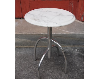 Rare Vintage Knoll Lawrence Laske SAGUARO CACTUS Side End TABLE, 14" White Carrara Marble, Polished Aluminum, Mid-Century Post-Modern eames