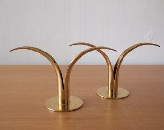 Pair 2 Vintage Ivar Alenius Bjork LILJAN Brass CANDLE HOLDERS Ystad-Metall Sweden Candleholder Mid-Century Modern Danish dansk eames knoll