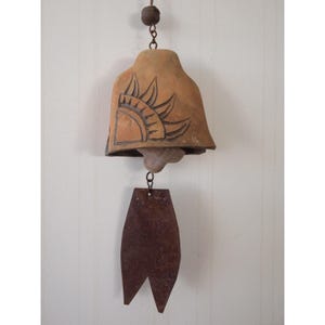 Vintage TERRY STONE Ceramic BELL Wind Chime, 4.5&quot; Abstract Design Clay Paolo Soleri Mid-Century Modern Art sculpture cosanti eames knoll era