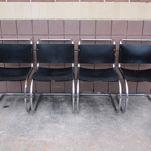 Set of Four 4 Vintage KNOLL MR Side CHAIR, Chrome Black Leather, Early Label, Mies Van Der Rohe, Mid-Century Modern Bauhaus eames era image 2