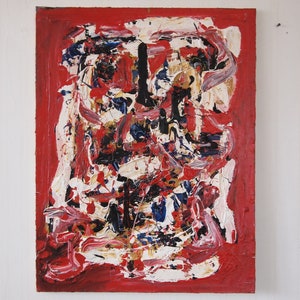 Original Vintage DAVID BLUMER Abstract Expressionist PAINTING 34x26&quot; Oil / Canvas Impasto Mid-Century Modern Art folk outsider pollock eames