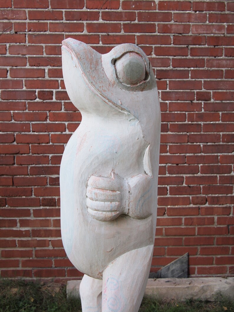 Rustic Frog Folk Art Carved WOOD FROG SCULPTURE 48