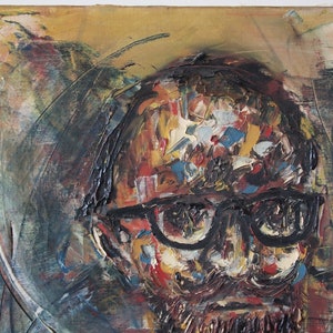 Original 1963 JOEL MARTIN Portrait PAINTING 28x38 Oil / Canvas, Impasto Expressionist Man Glasses Mid-Century Modern Art abstract eames era image 2