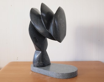 Original 1988 C. DAVID BREEDEN Abstract Stone SCULPTURE, 18" Soapstone Gray Mid-Century Modern Art marble noguchi brancusi eames knoll era