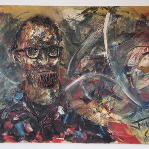 Original 1963 JOEL MARTIN Portrait PAINTING 28x38 Oil / Canvas, Impasto Expressionist Man Glasses Mid-Century Modern Art abstract eames era image 1
