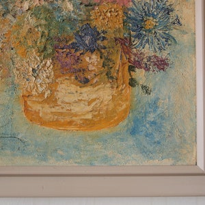 Original Vintage IMPASTO FLOWERS PAINTING 17x21 Oil / Canvas, Impressionist Expressionist Abstract Mid-Century Modern Art eames knoll era image 5