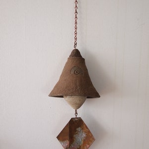 Vintage PAOLO SOLERI Ceramic BELL Wind Chime, 4.5 Cone Abstract Design Clay Copper Mid-Century Modern Art sculpture Italian eames knoll era image 7