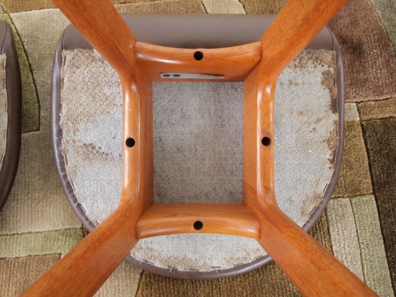 Pair 2 Vintage ERIK BUCH Model 61 Bar STOOL Barstool Teak Rosewood, Brown Vinyl, O.D. Mobler Danish Mid-Century Modern Eric Buck eames era image 9