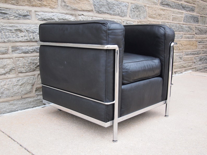 CASSINA LC2 ARMCHAIR Petit Modele Lounge Arm Club Chair Chrome Black Leather Le Corbusier, Mid-Century Modern bauhaus danish eames knoll era image 3