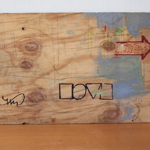 Original GRAFFITI FRAGMENT PAINTING 18x31 Paint / Plywood Board Modern Abstract Expressionist Street Art New York nyc banksy basquiat eames image 7