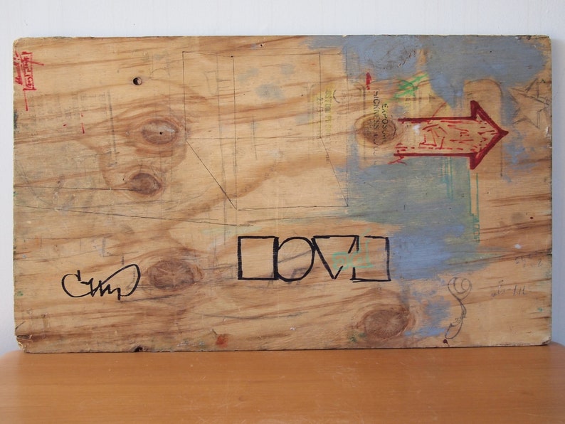 Original GRAFFITI FRAGMENT PAINTING 18x31 Paint / Plywood Board Modern Abstract Expressionist Street Art New York nyc banksy basquiat eames image 7