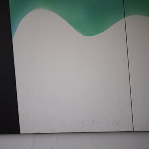 Original 1983 SOLANGE ESCOSTEGUY PAINTING 30x40 Acrylic / Canvas, Large Abstract Op Art Brazilian, green mid-century modern eames knoll era image 4