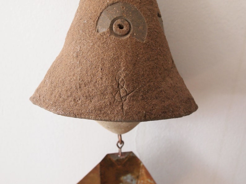 Vintage PAOLO SOLERI Ceramic BELL Wind Chime, 4.5 Cone Abstract Design Clay Copper Mid-Century Modern Art sculpture Italian eames knoll era image 3
